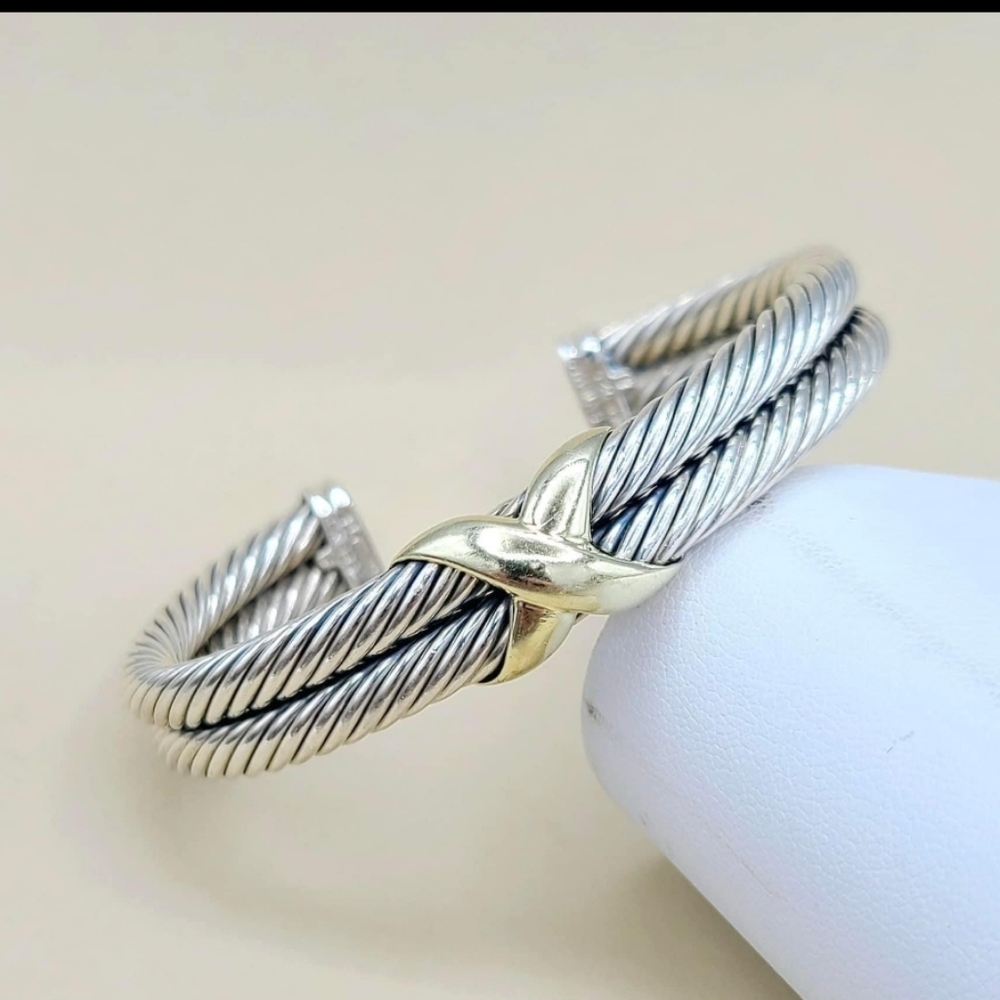 David Yurman 10mm Double Cable Gold X Bracelet 